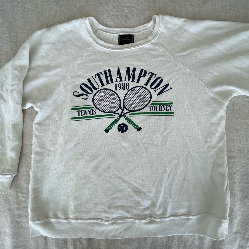 Retro style oversized tennis sweatshirt in antique white